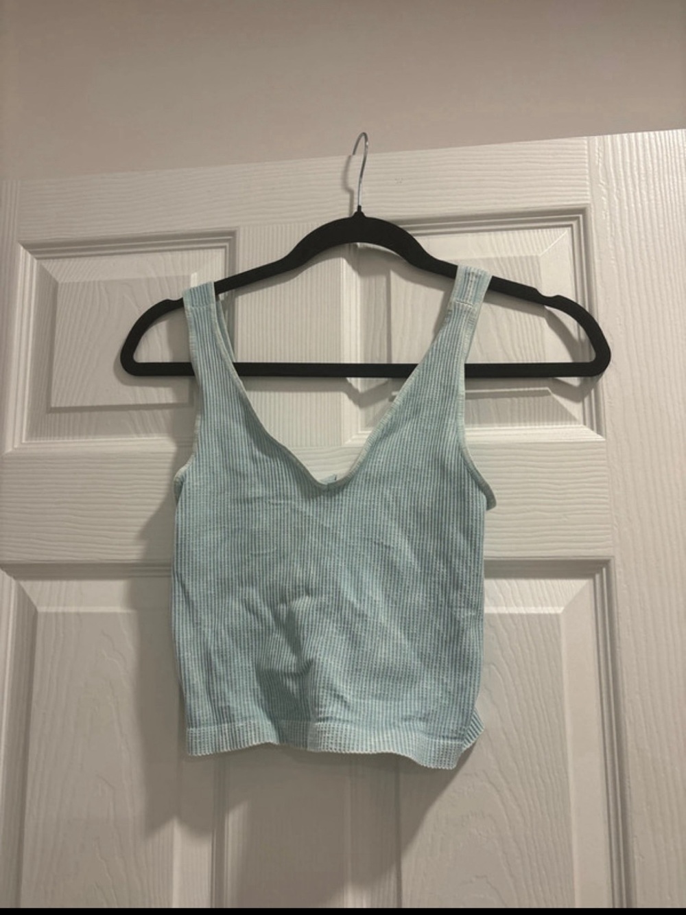 Nikibiki Women’s Ribbed V‑Neck Crop Tank Top - Light Blue